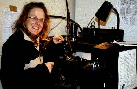 Ruth Sharpe at the diamond-tip engraving machine
